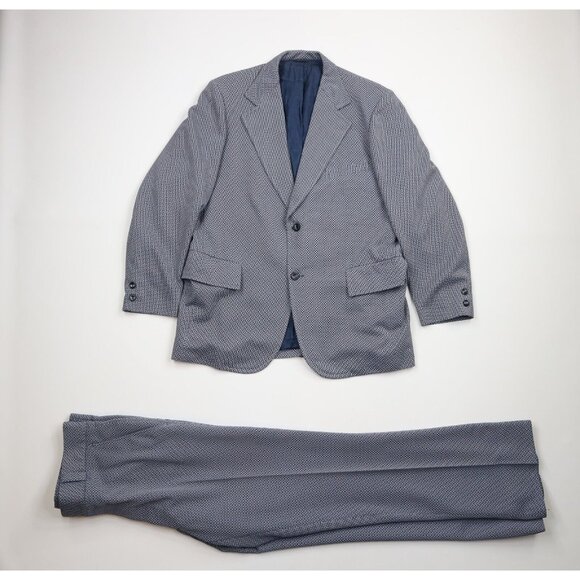 Vtg 70s Streetwear Mens 42R Geometric Knit 2 Piece Suit Bell Bottoms 34x31 USA